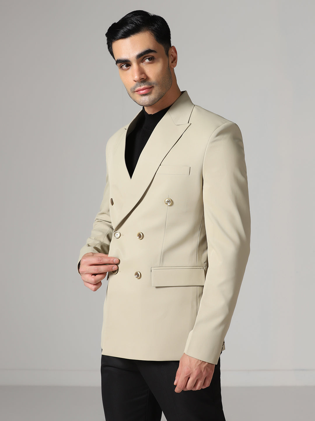 Men Beige Double Breasted Blazer