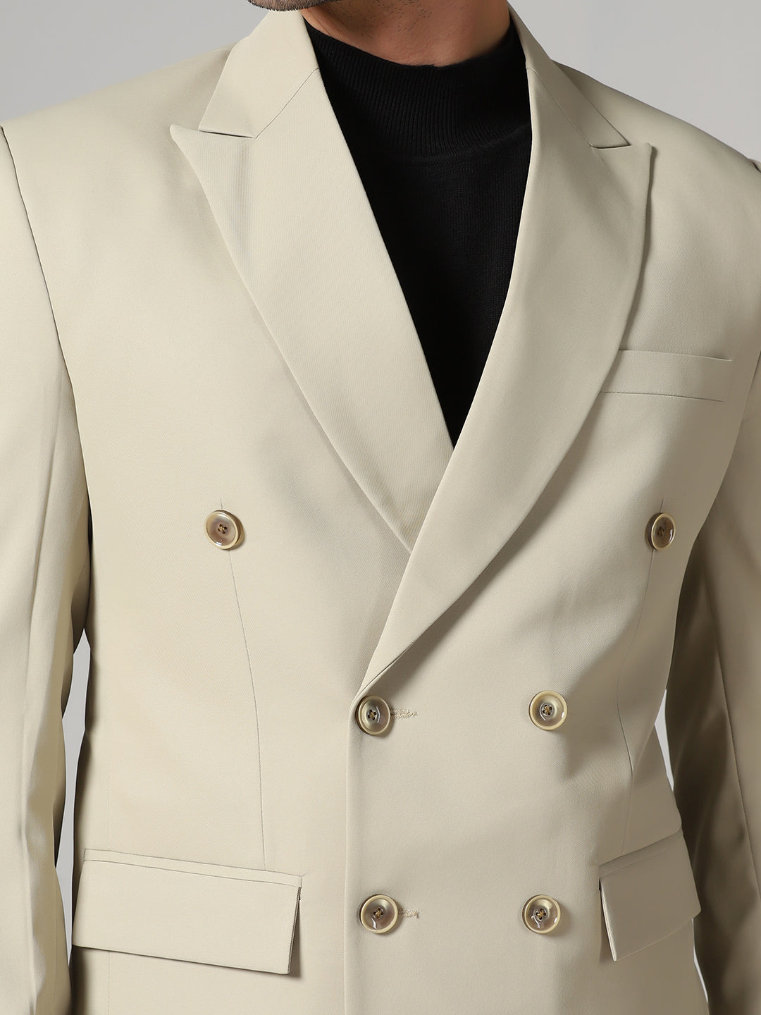 Men Beige Double Breasted Blazer