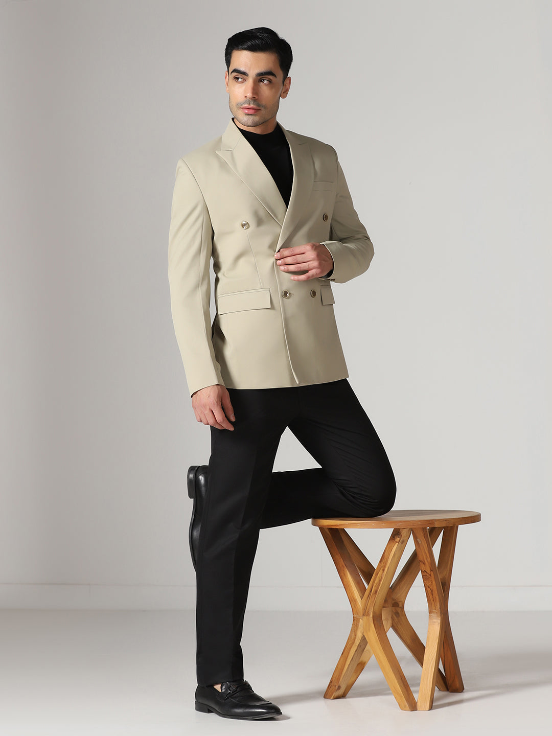 Men Beige Double Breasted Blazer