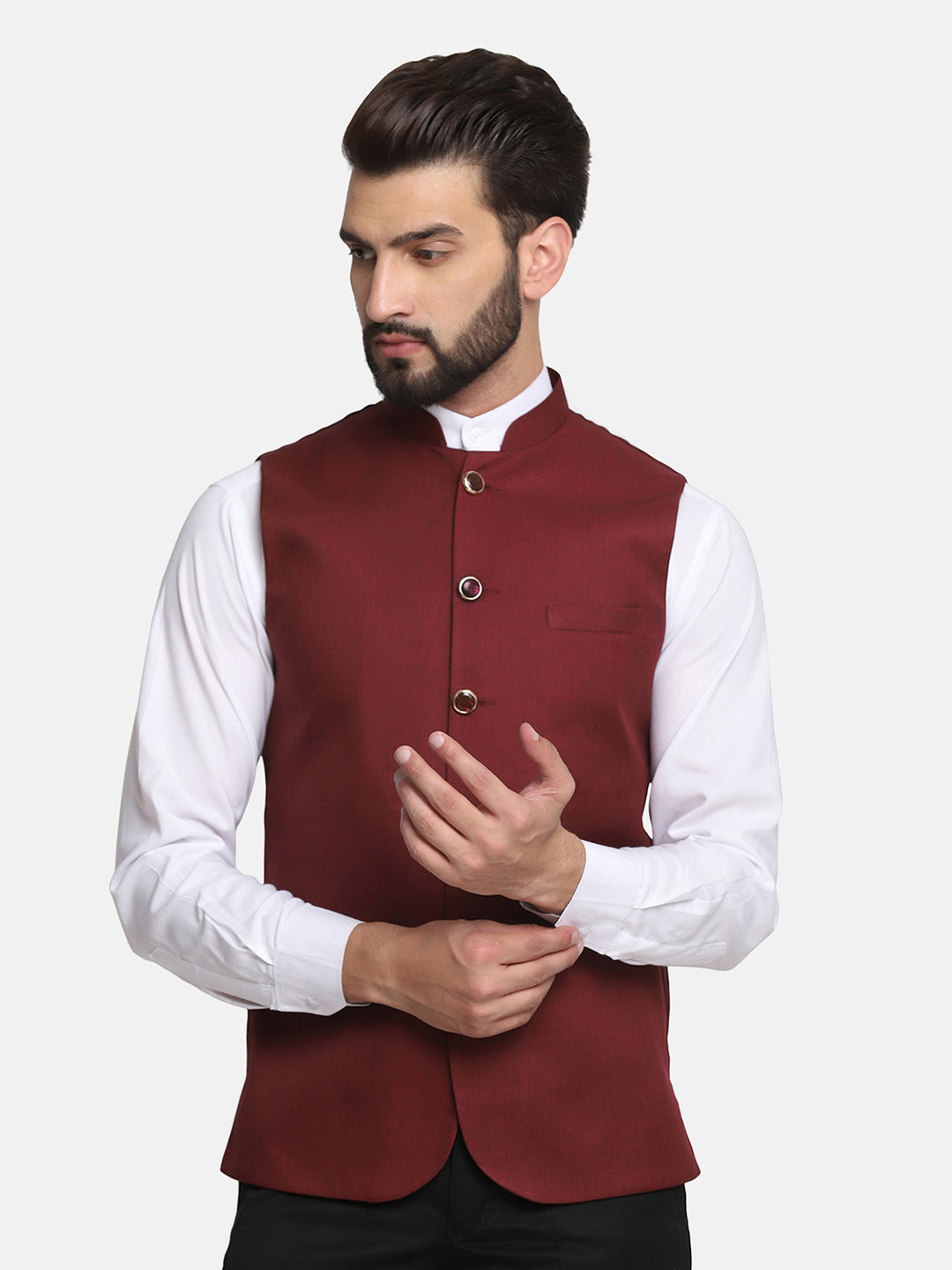 Men Maroon Nehru Jacket - Tahvo India