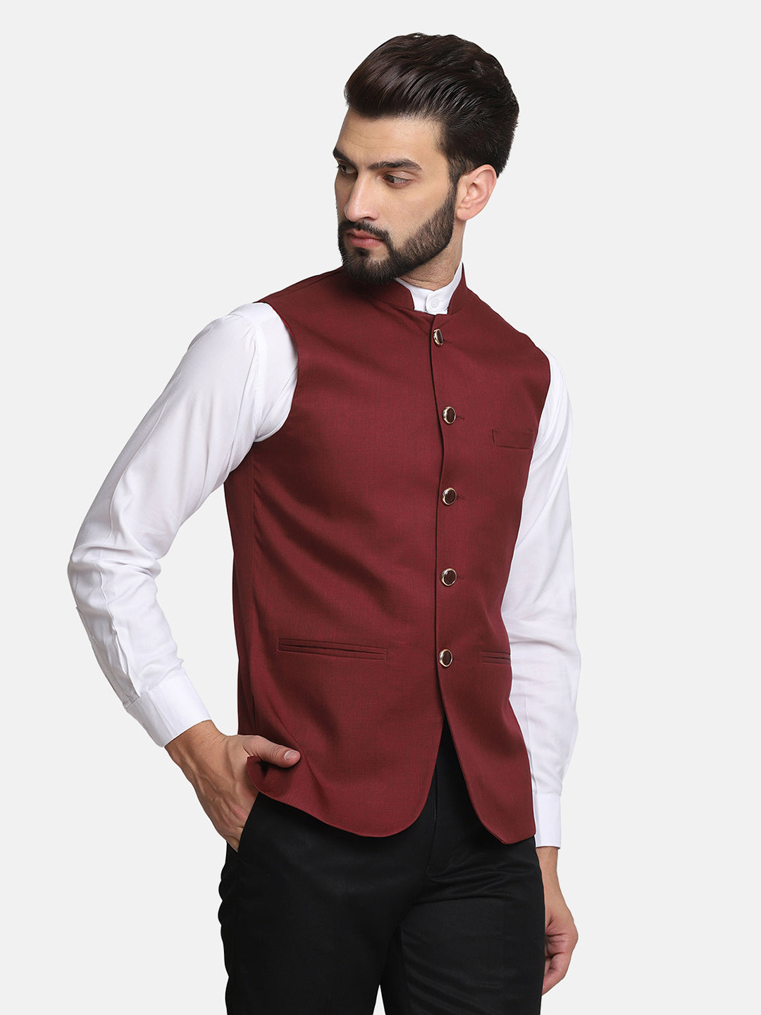 Men Maroon Nehru Jacket - Tahvo India