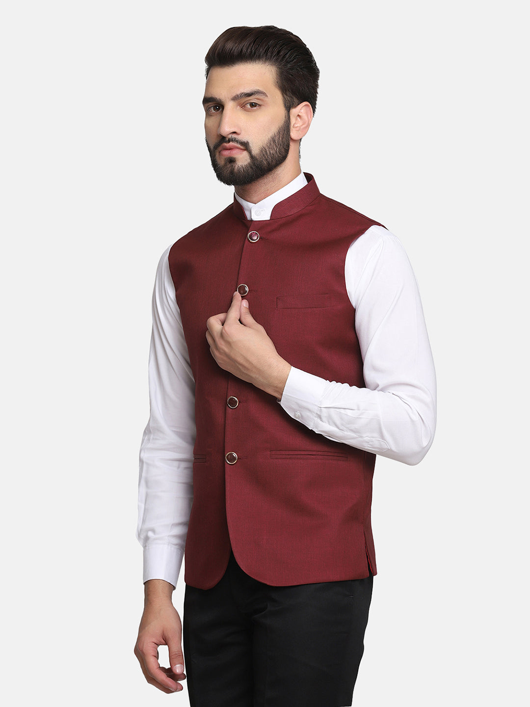 Men Maroon Nehru Jacket - Tahvo India