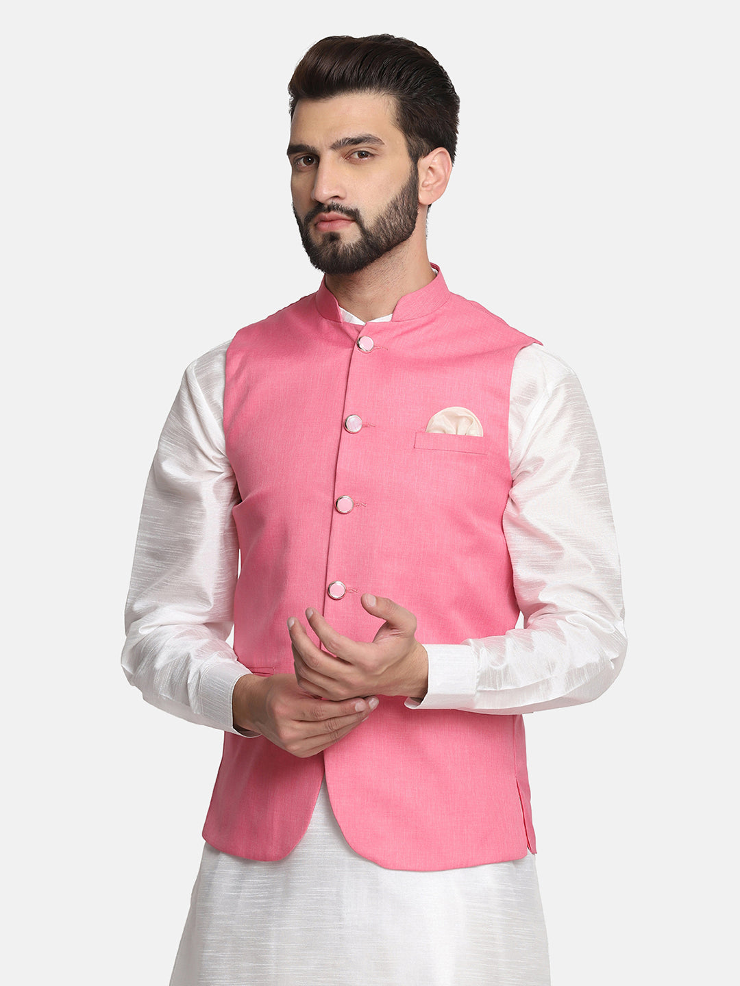 Men Pink Nehru Jacket - Tahvo India