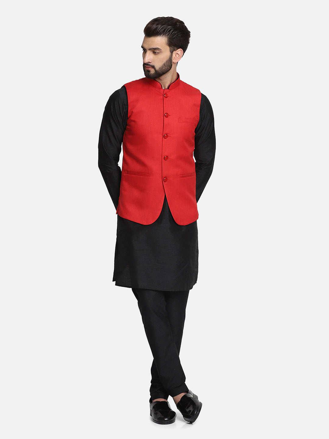 Men Kurta Set With red Jacket - Tahvo India