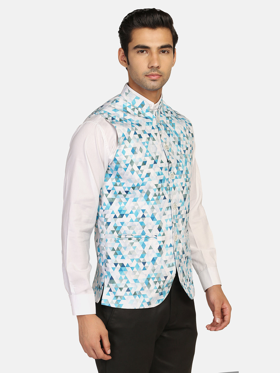 Men Blue Printed Nehru Jacket - Tahvo India