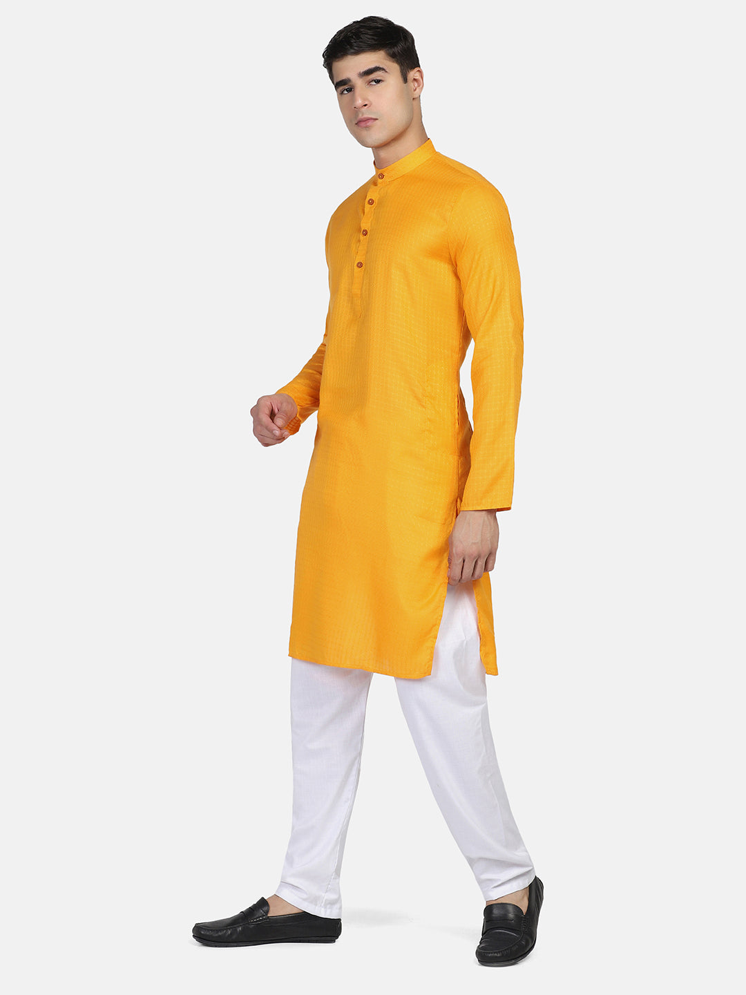 Men Yellow Casual Kurta Set - Tahvo India