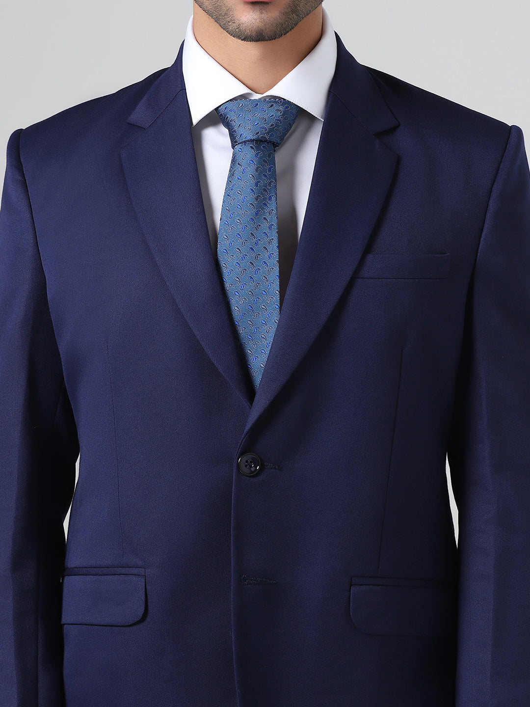 Men Navy Blue Solid Blazer