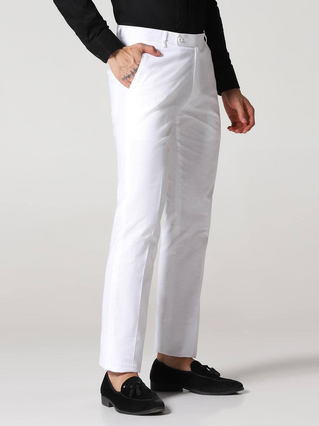 Men White Linen Trousers