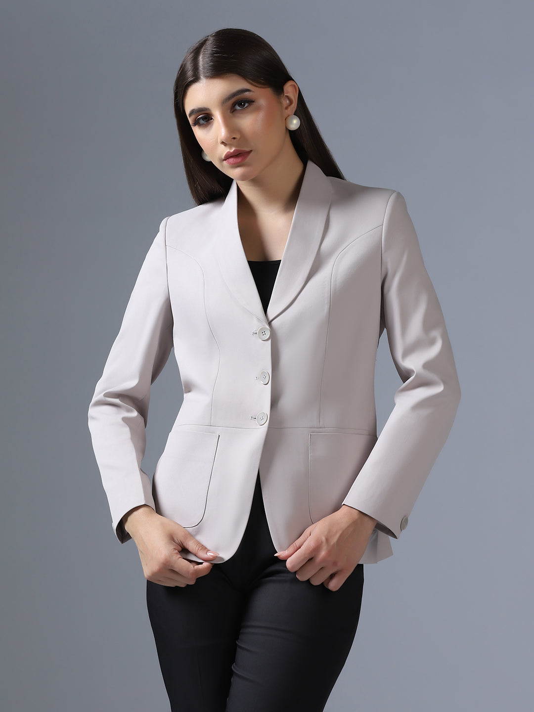 Women Beige Peplum Blazer - Tahvo India