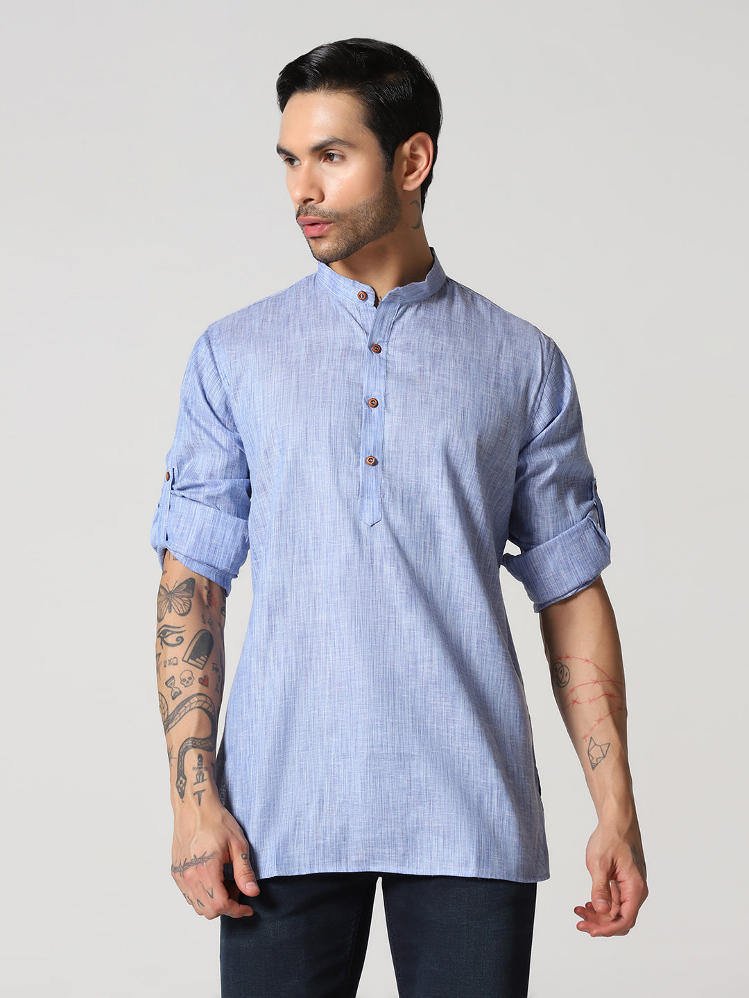Men Blue Short Kurta Shirt