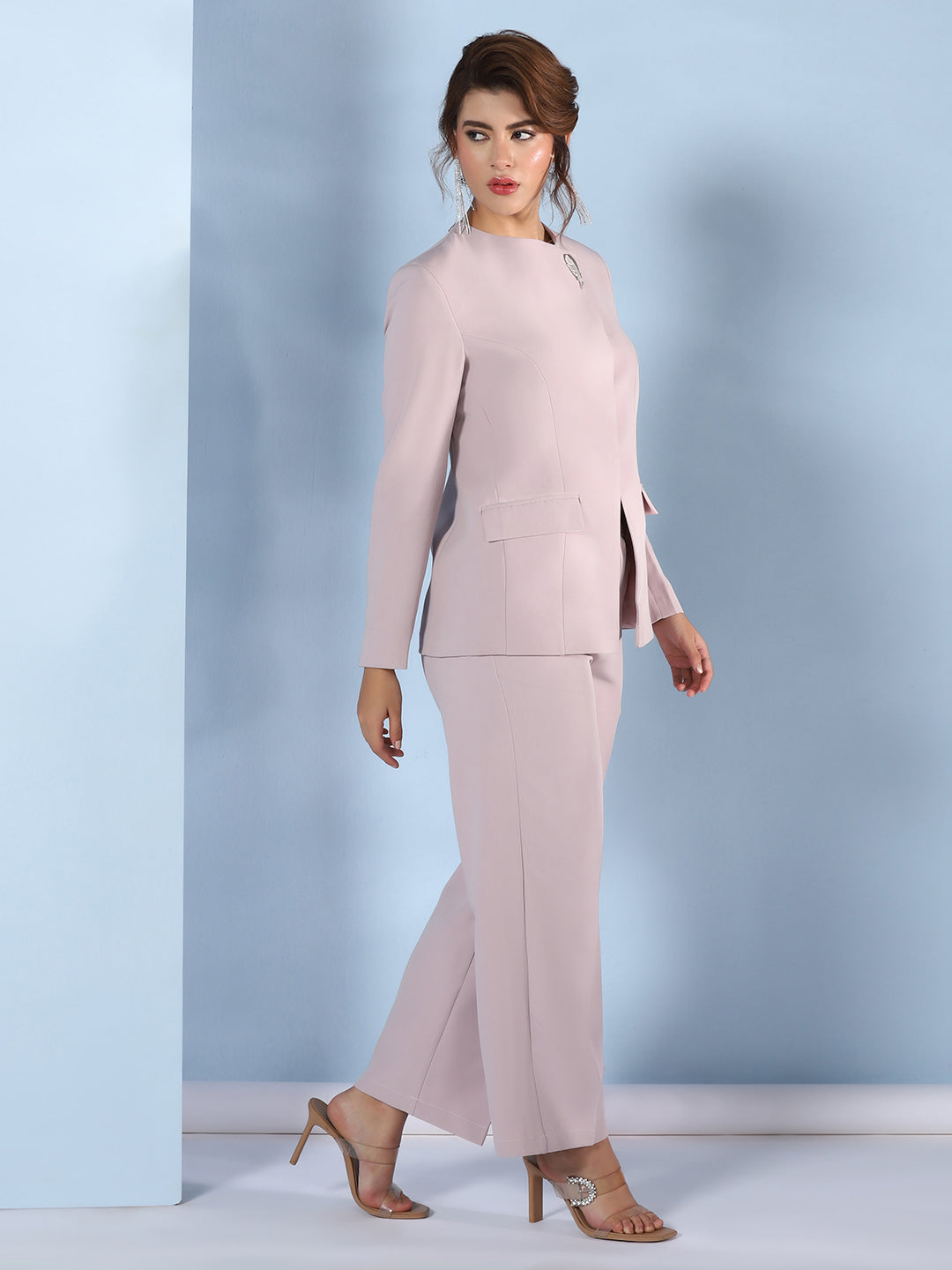 Women Baby Pink Suit Angrakha Style