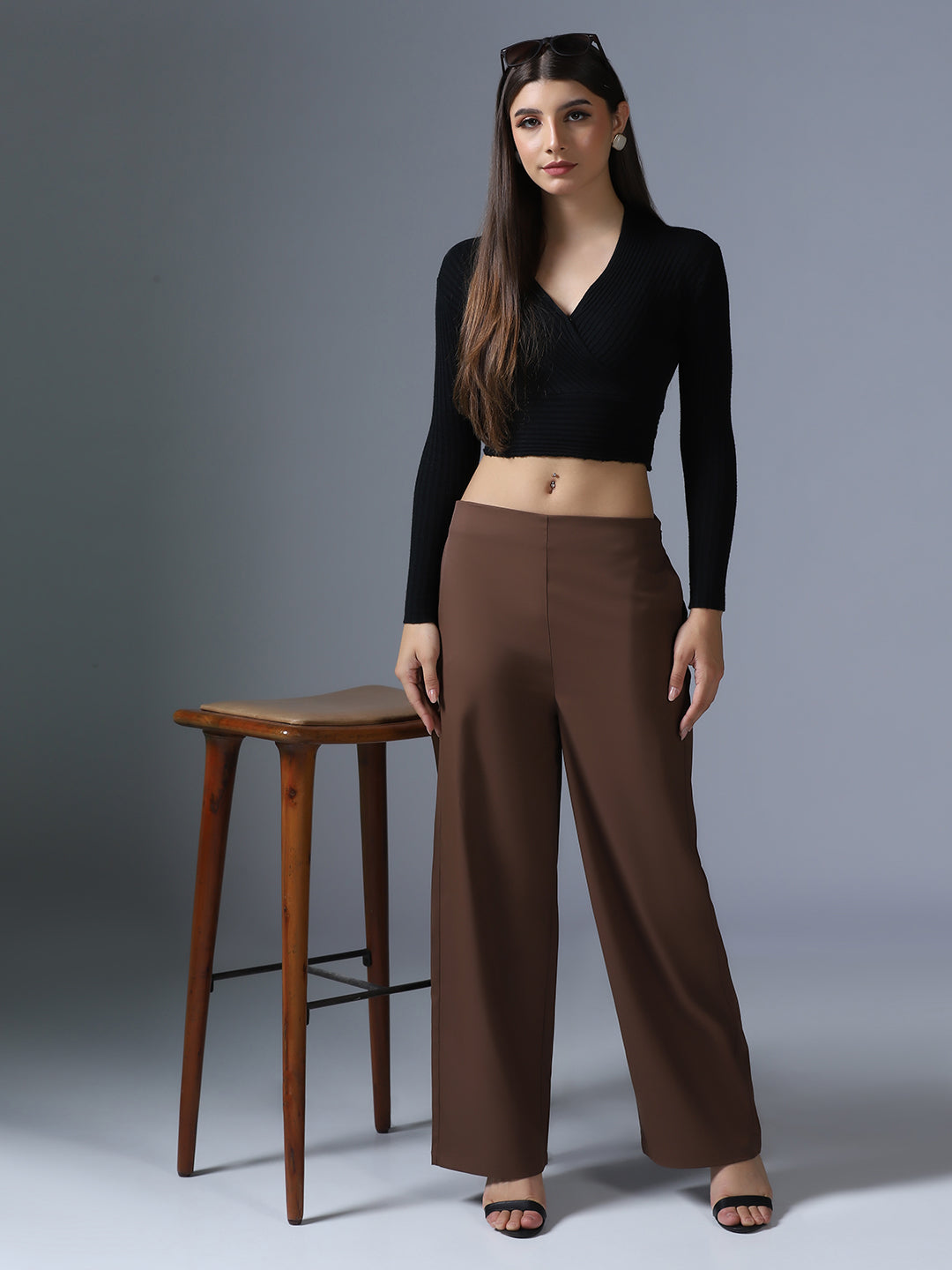 Women Brown side zip Trouser - Tahvo India
