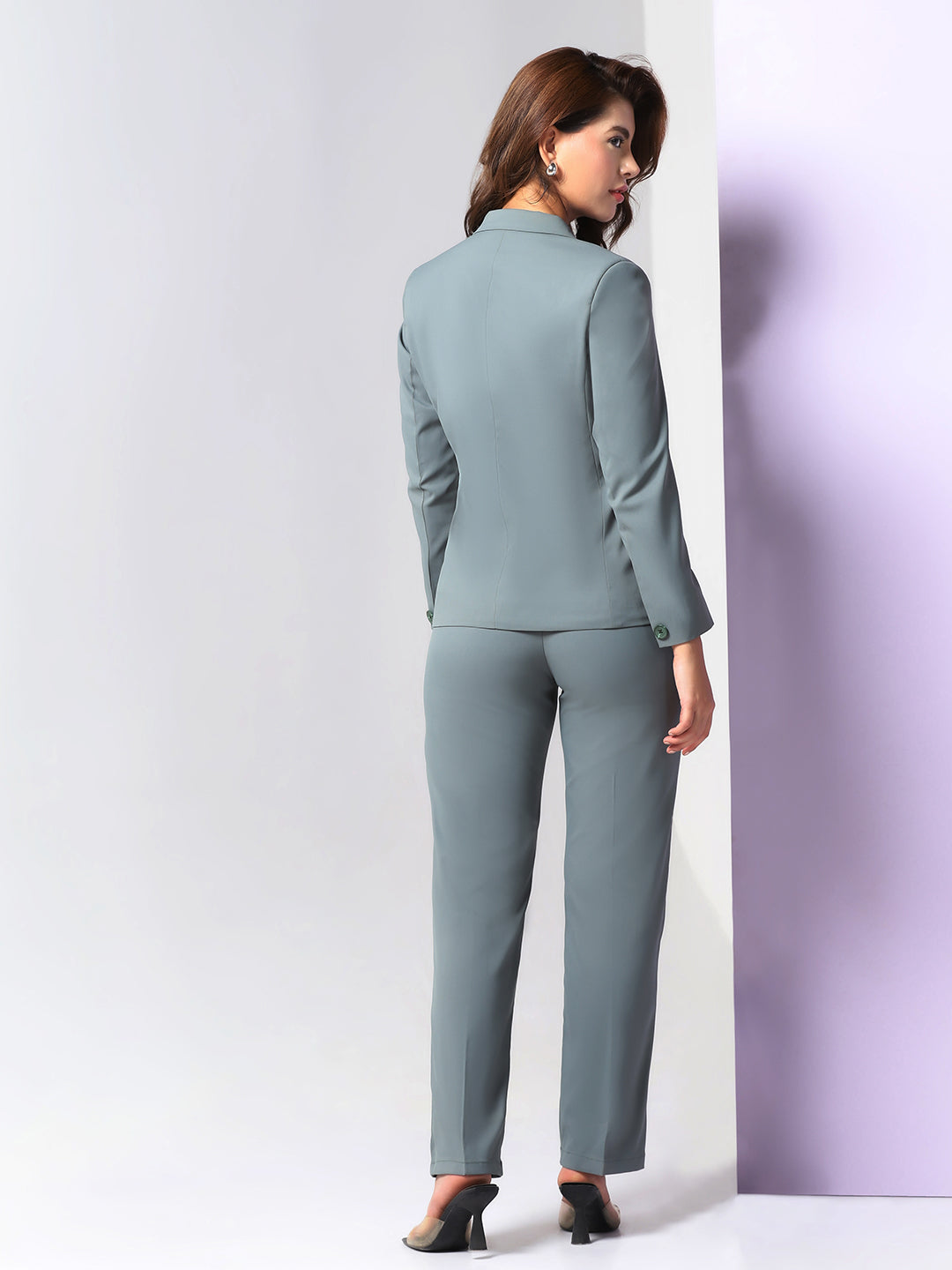 Women Green Double Breasted Suit