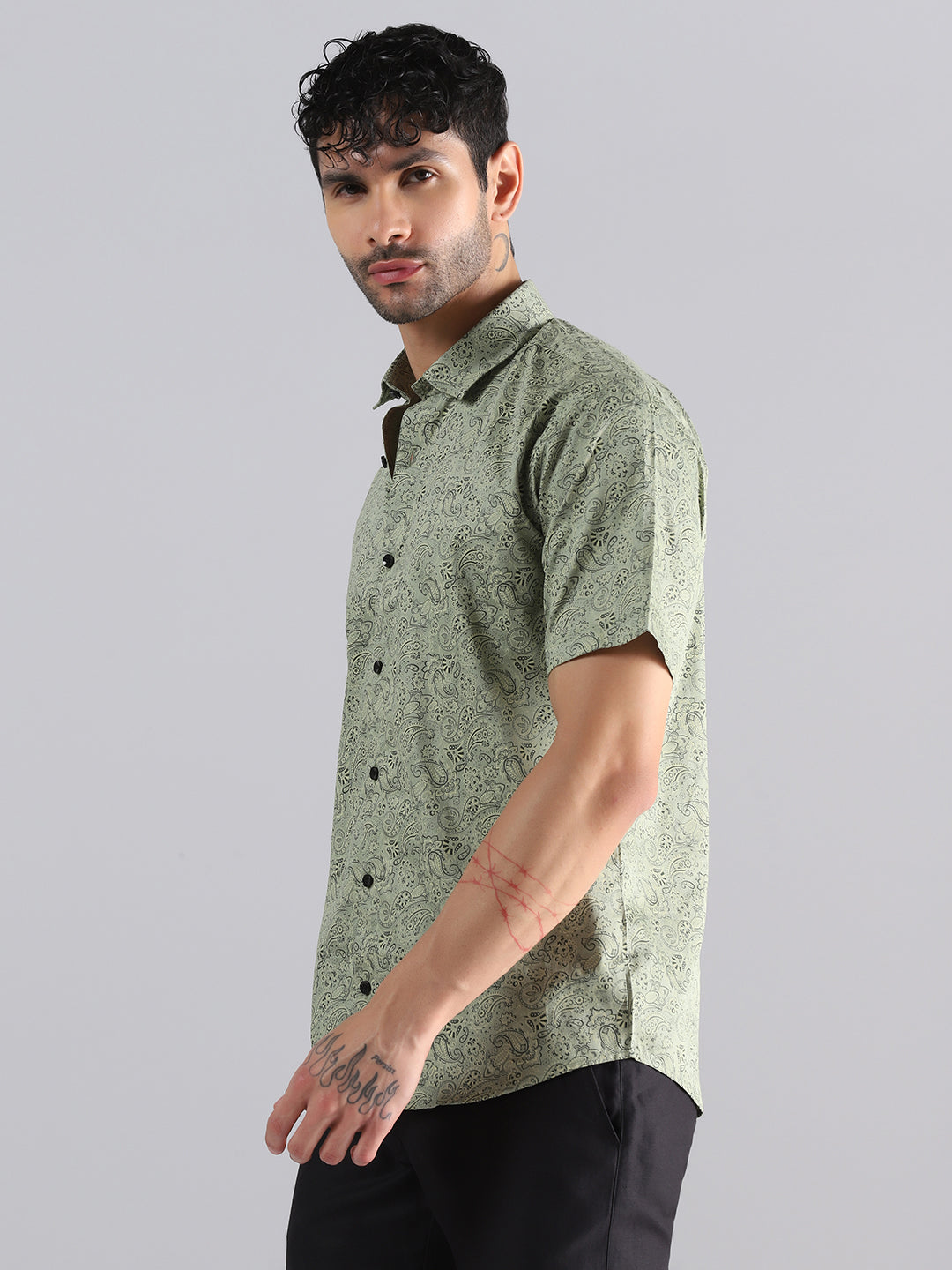Light Green Paisley Half Sleeve Shirt