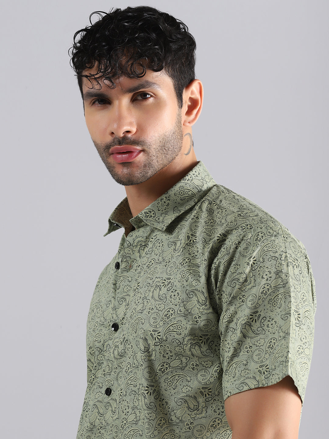 Light Green Paisley Half Sleeve Shirt