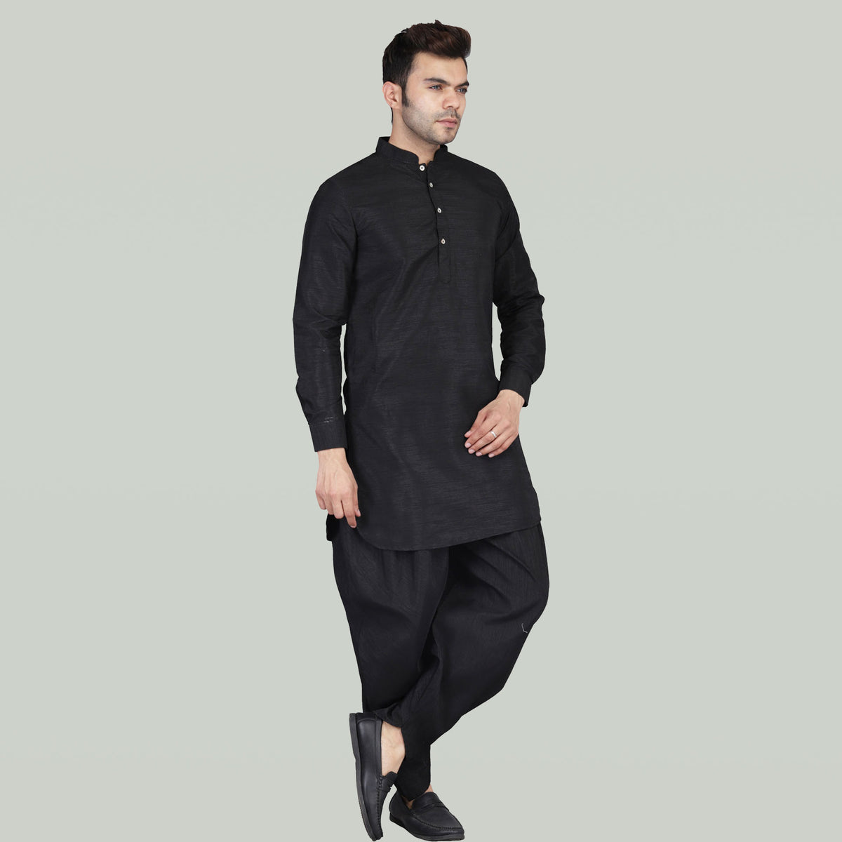 Men Black Dhoti Kurta Set - Tahvo India