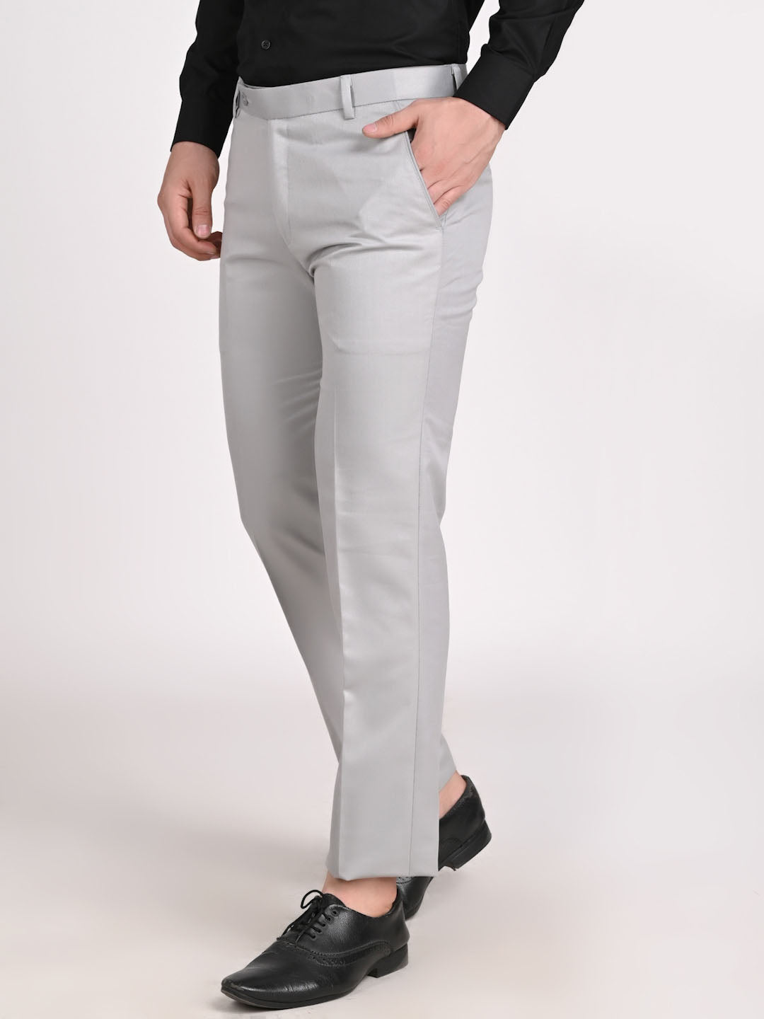 Men Grey Solid Trousers