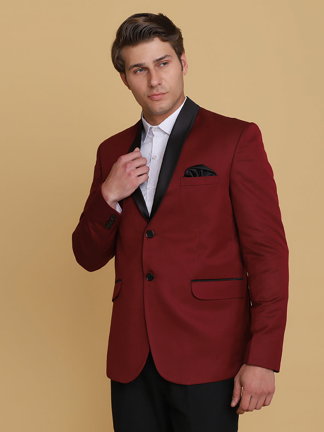 Men Maroon Tuxedo Suit - Tahvo India