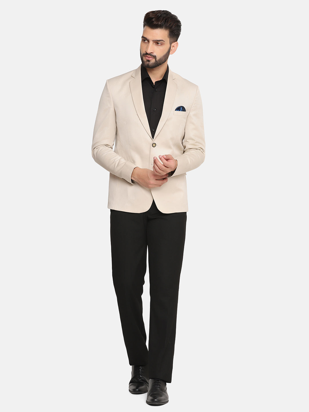 Men Beige Notched Lapel Blazer - Tahvo India