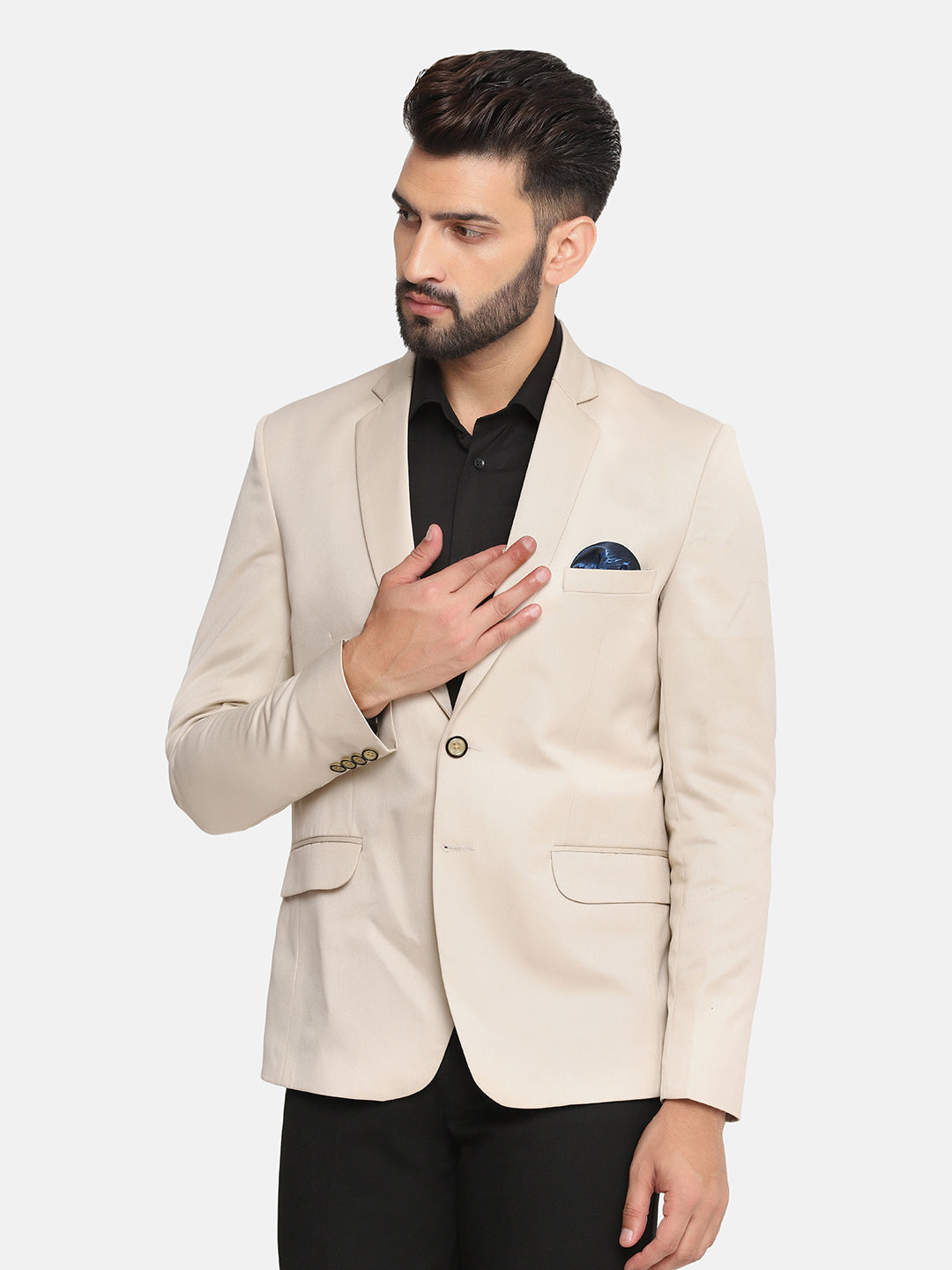 Men Beige Notched Lapel Blazer - Tahvo India