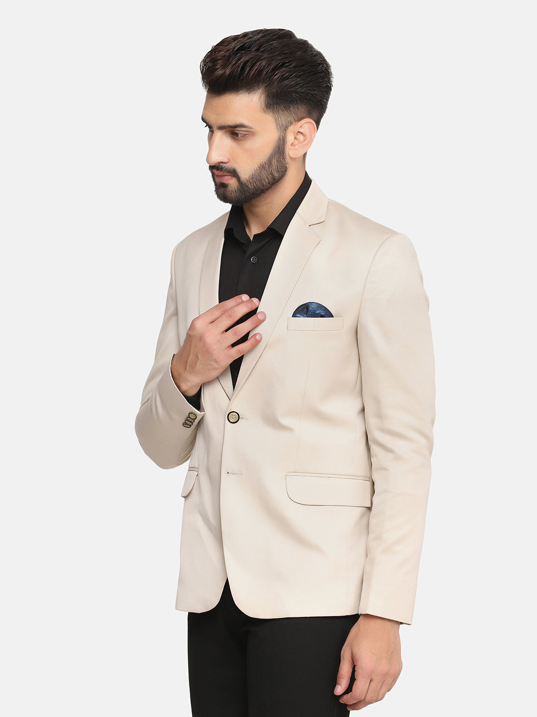 Men Beige Notched Lapel Blazer - Tahvo India