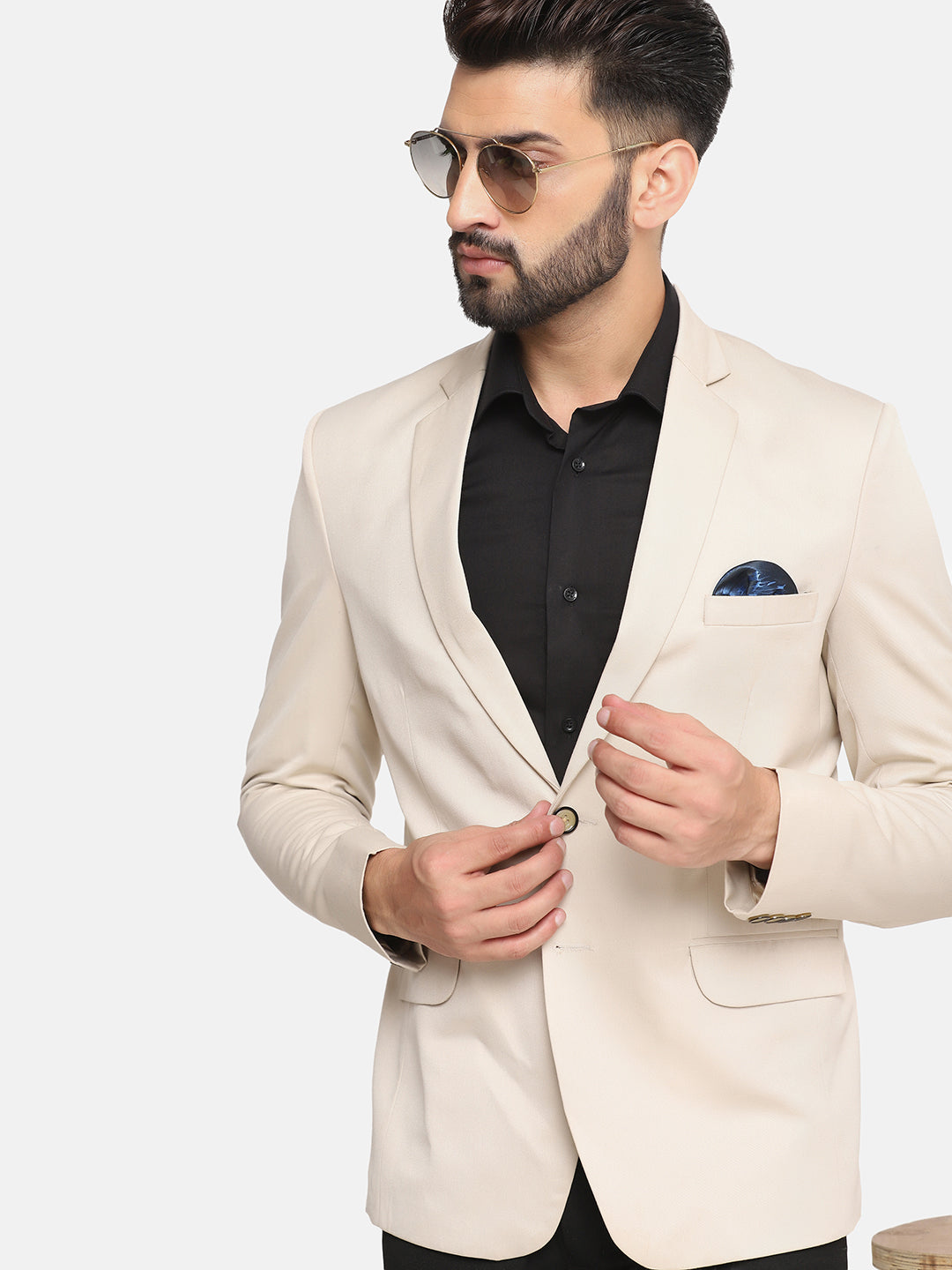 Men Beige Notched Lapel Blazer - Tahvo India