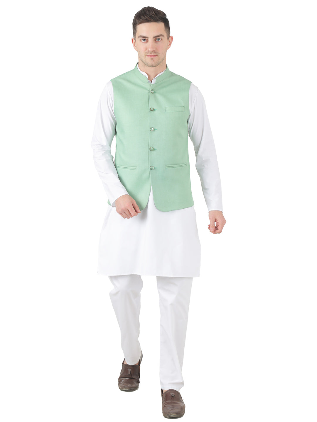 Men Kurta Set With 5 Button Jacket - Tahvo India