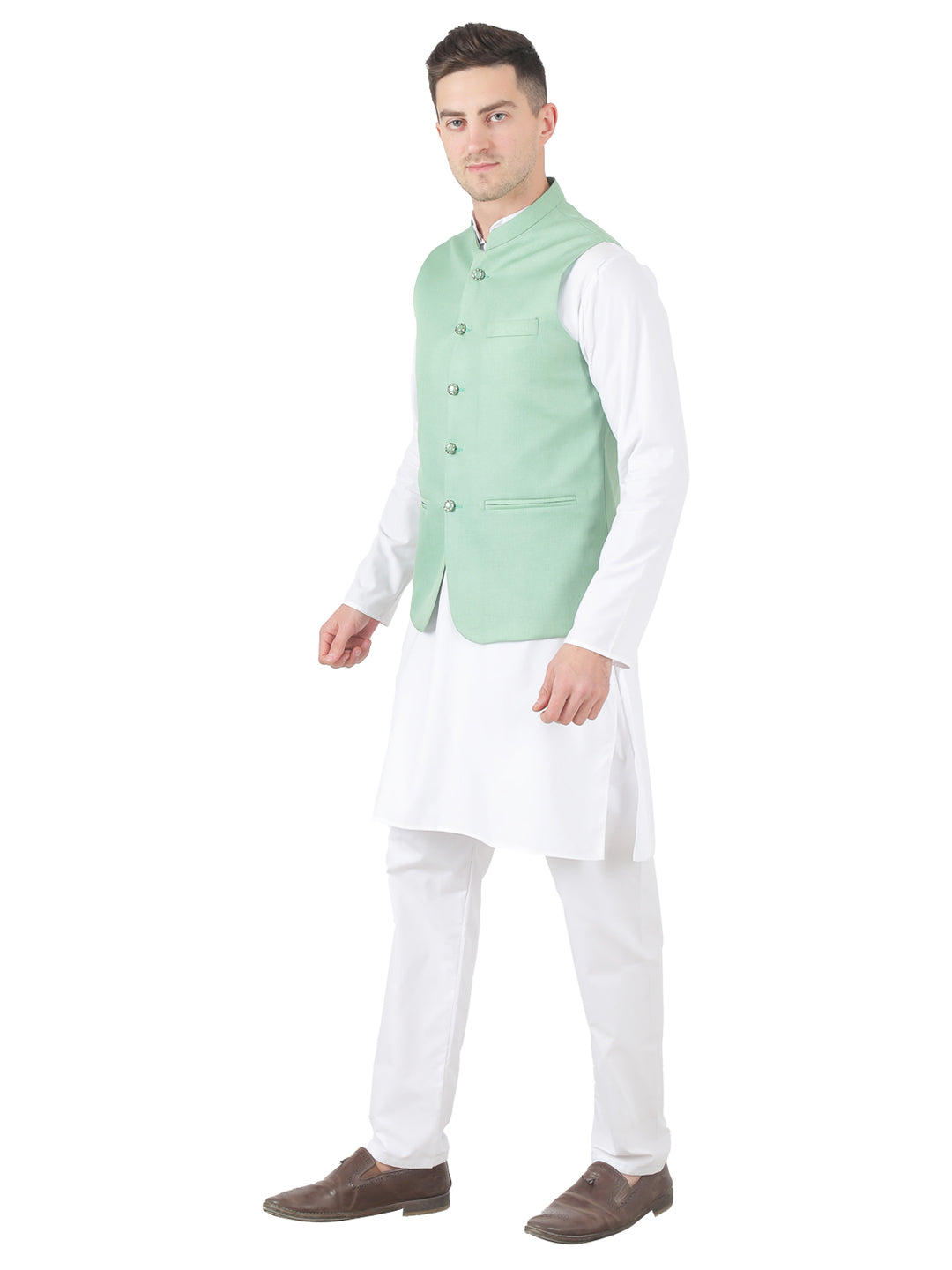 Men Kurta Set With 5 Button Jacket - Tahvo India