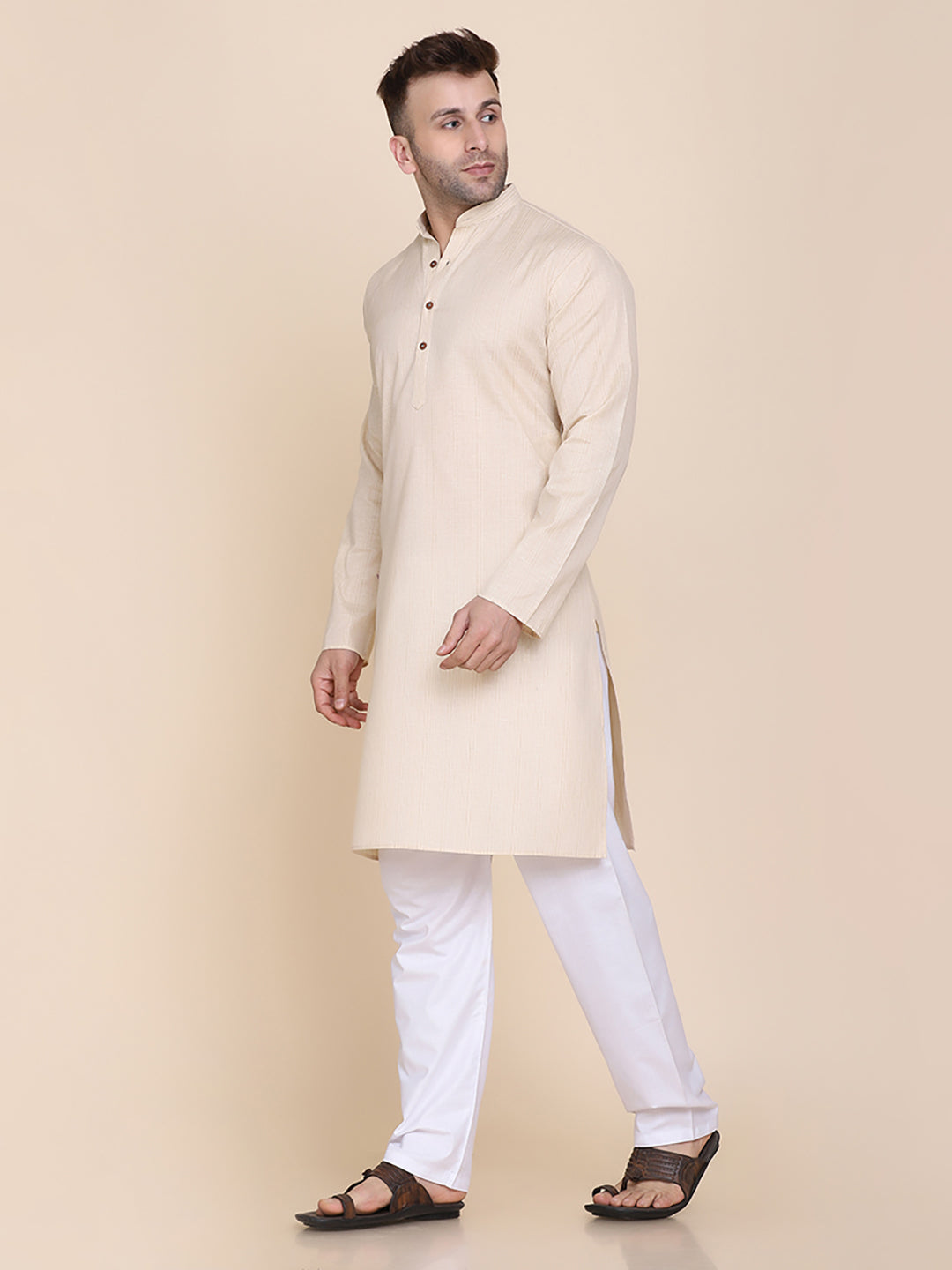 Men Beige Kurta Set - Tahvo India