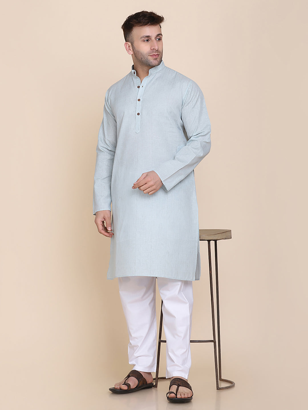 Men Aqua Blue Kurta Set - Tahvo India