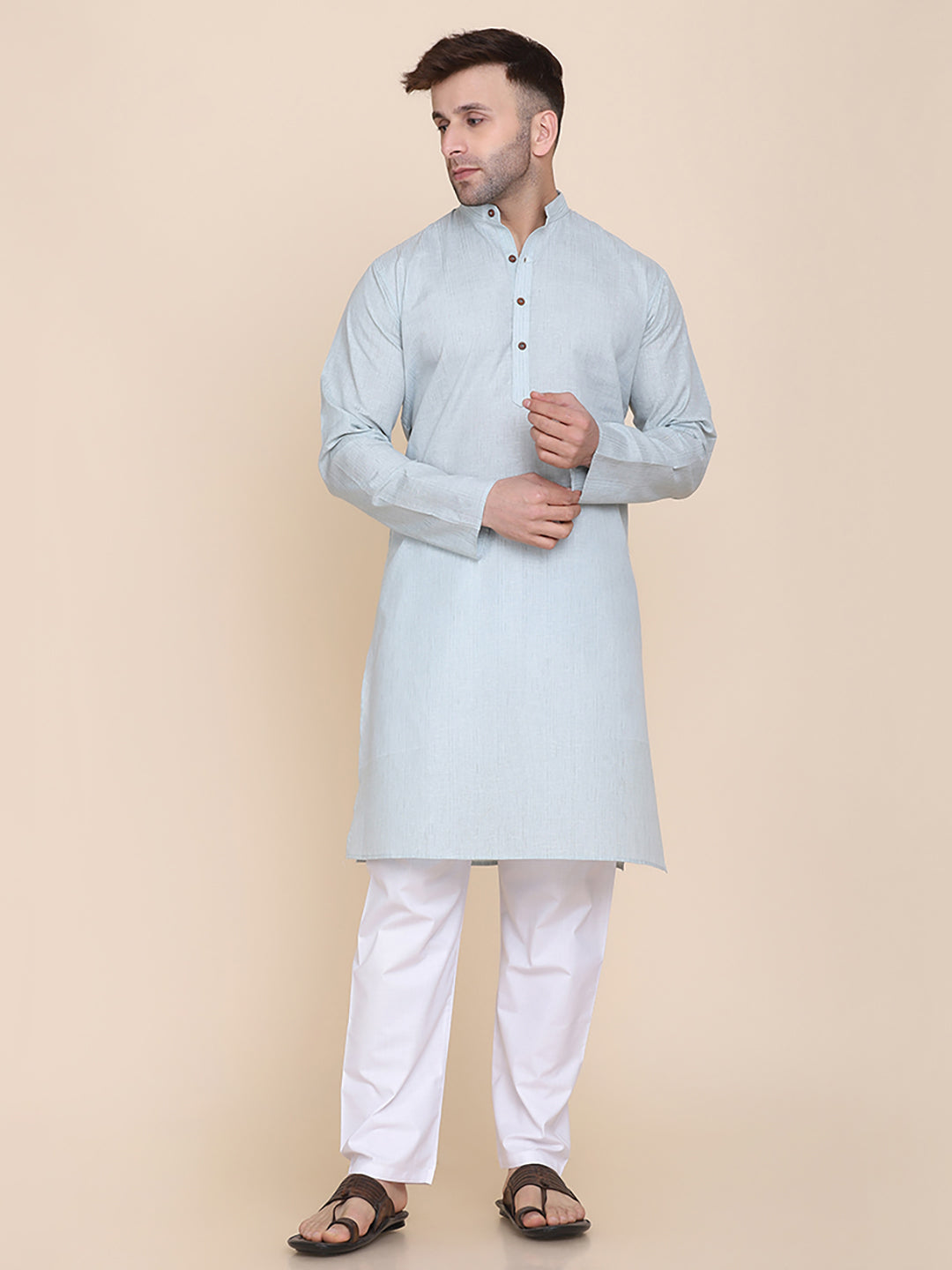Men Sea Green Kurta set - Tahvo India