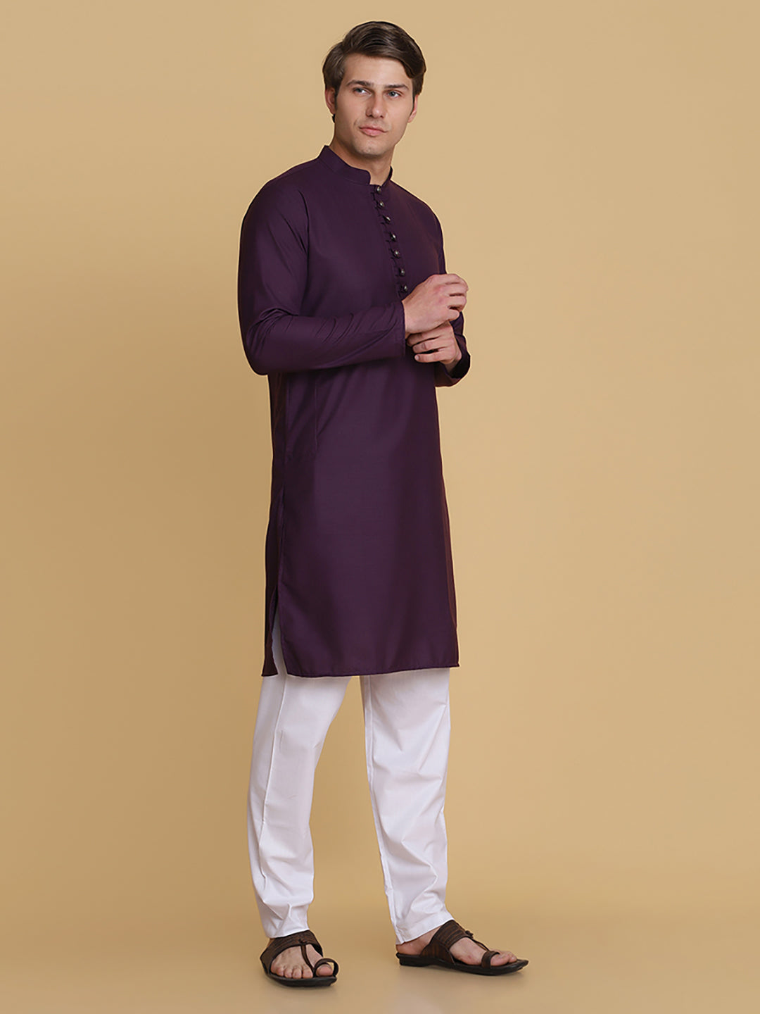 Men Purple Kurta Set - Tahvo India
