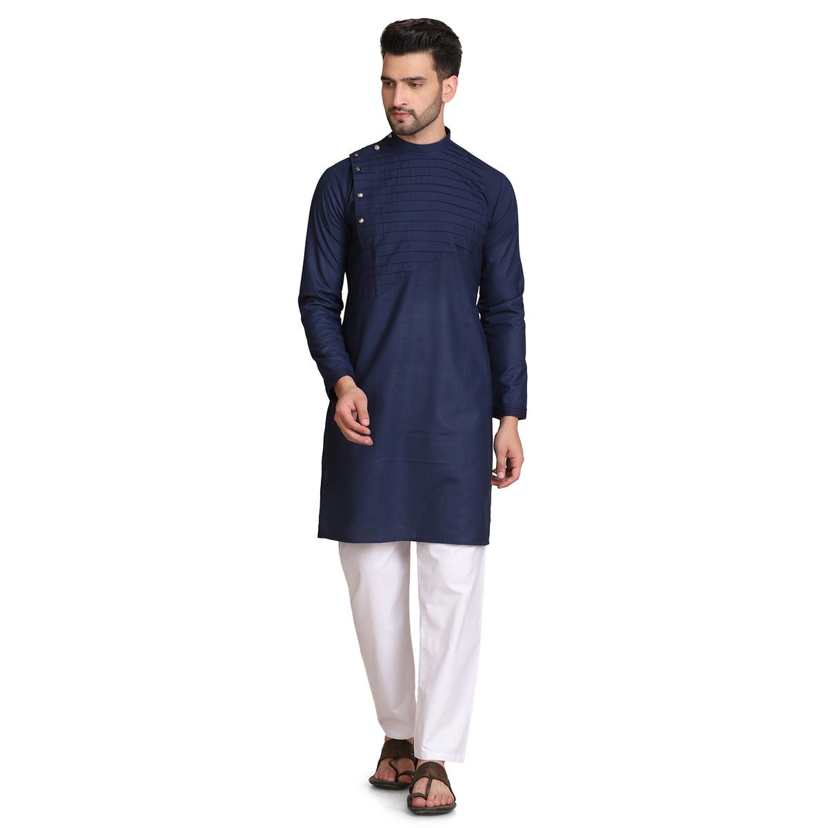 Men Navy Blue solid Kurta