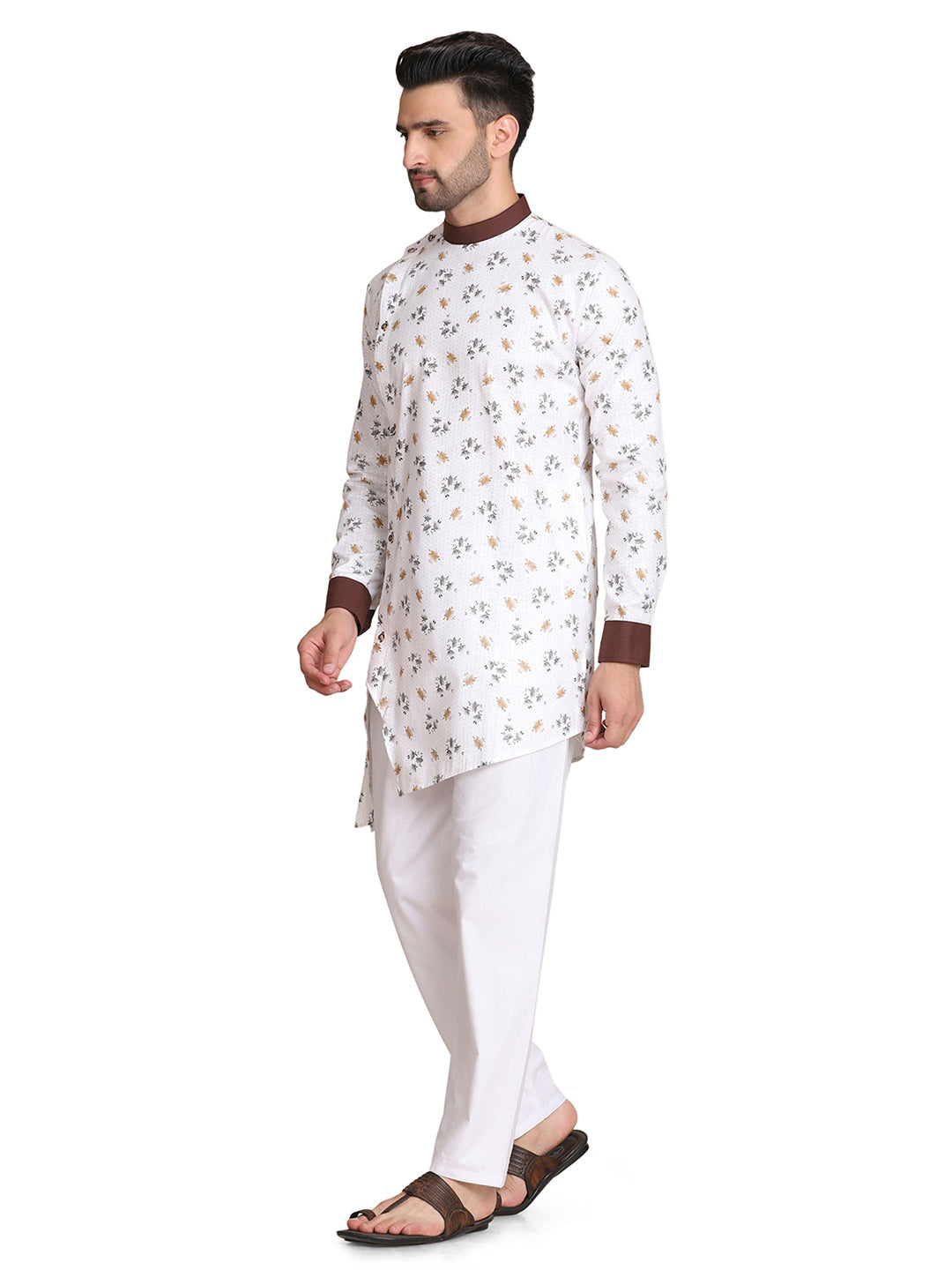 Men white asymmetrical Kurta Set - Tahvo India