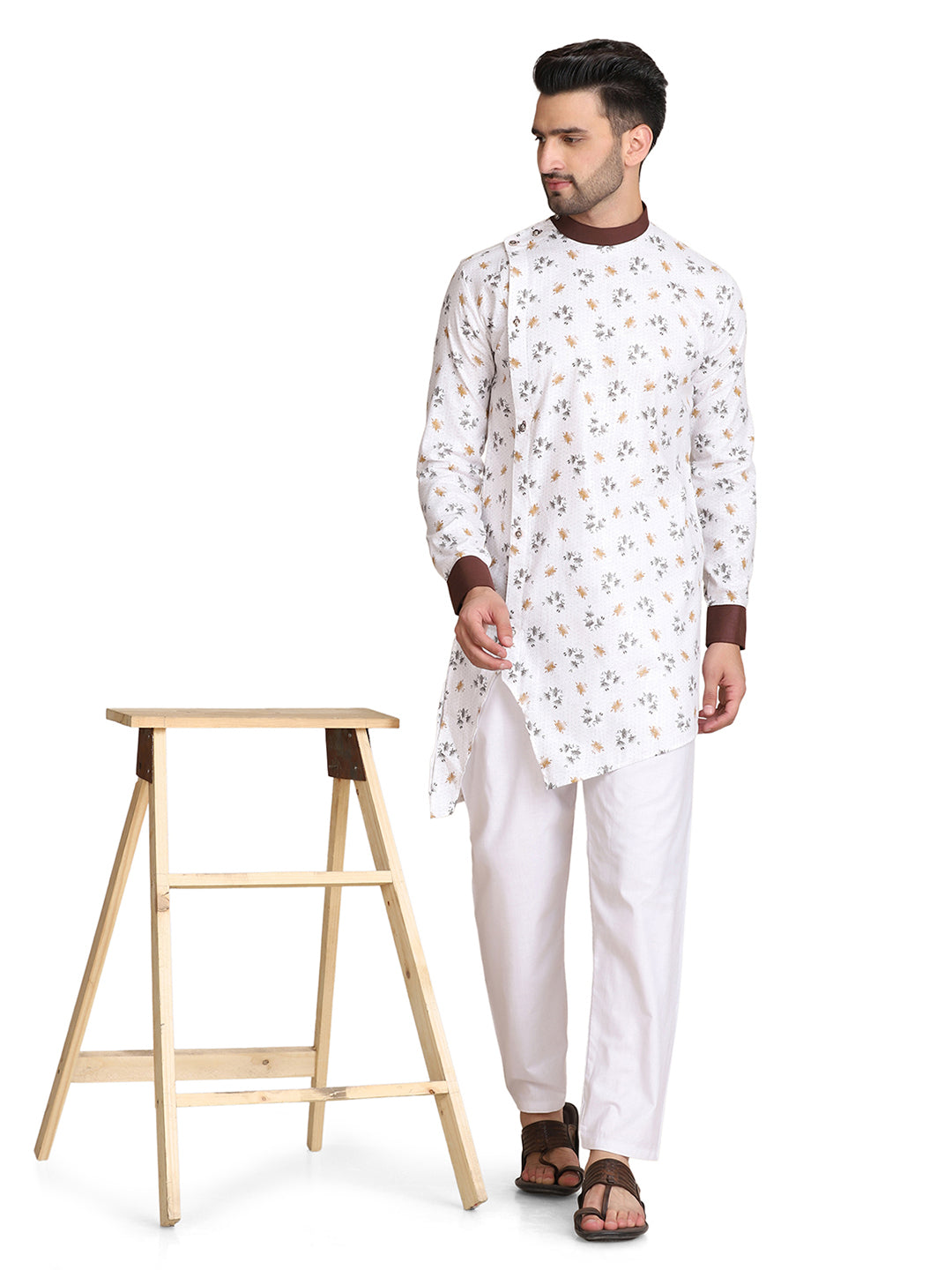 Men white asymmetrical Kurta Set - Tahvo India