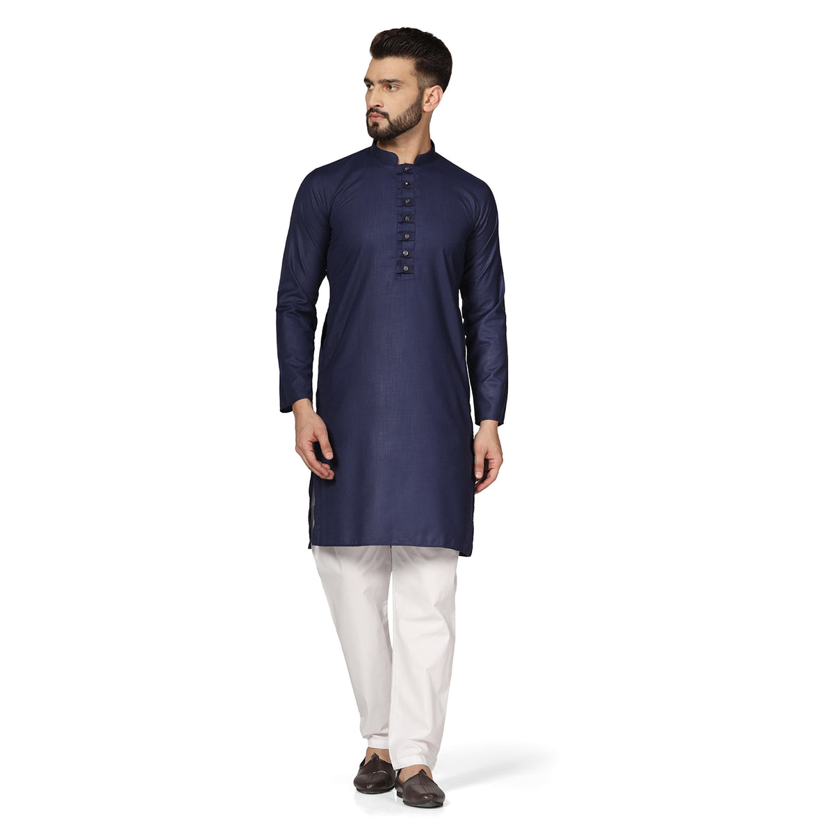 Men Navy Blue Casual Kurta Set
