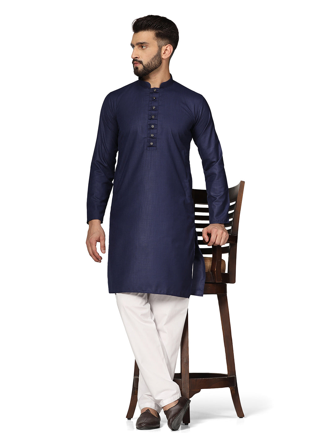 Men Navy Blue Casual Kurta Set - Tahvo India