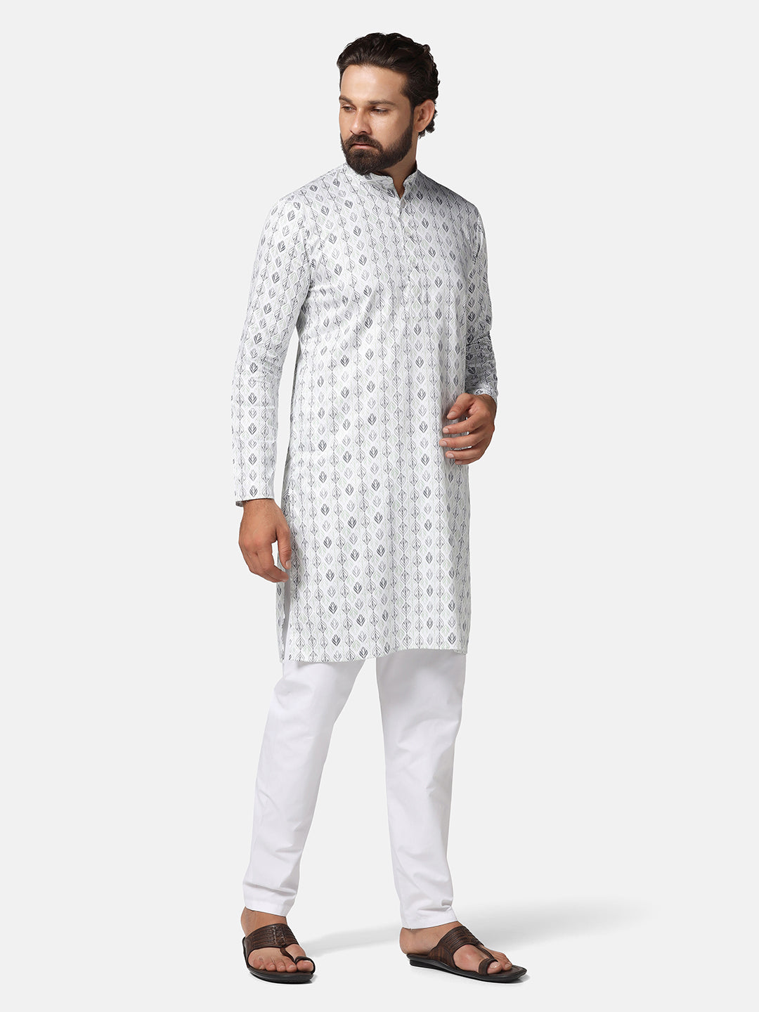 Men Green Printed Kurta Set - Tahvo India