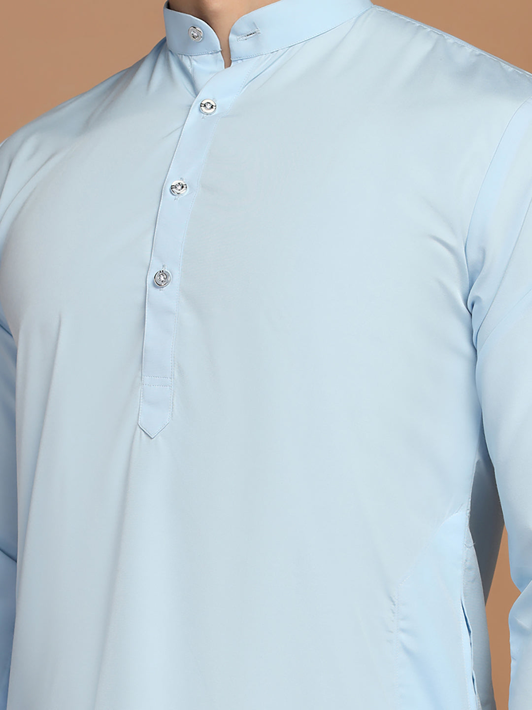Men Solid Light Blue Kurta Set - Tahvo India