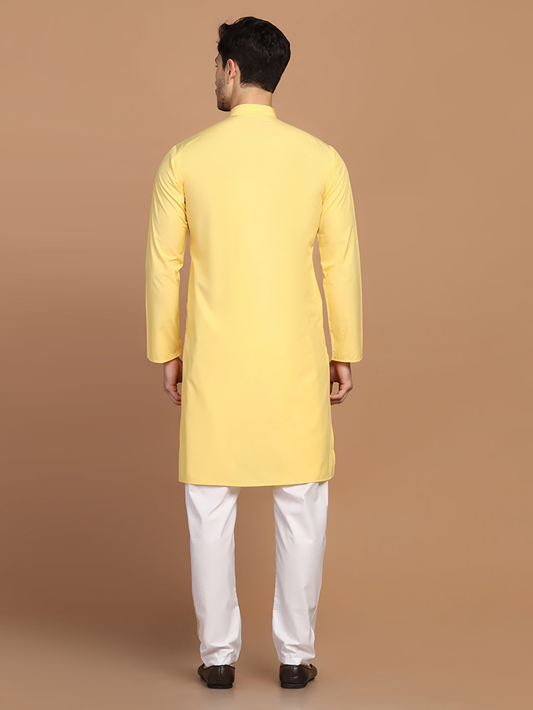 Men Solid Yellow Kurta Set - Tahvo India
