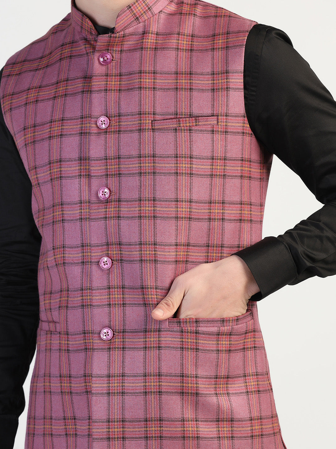 Purple Checked Waistcoat - Tahvo India