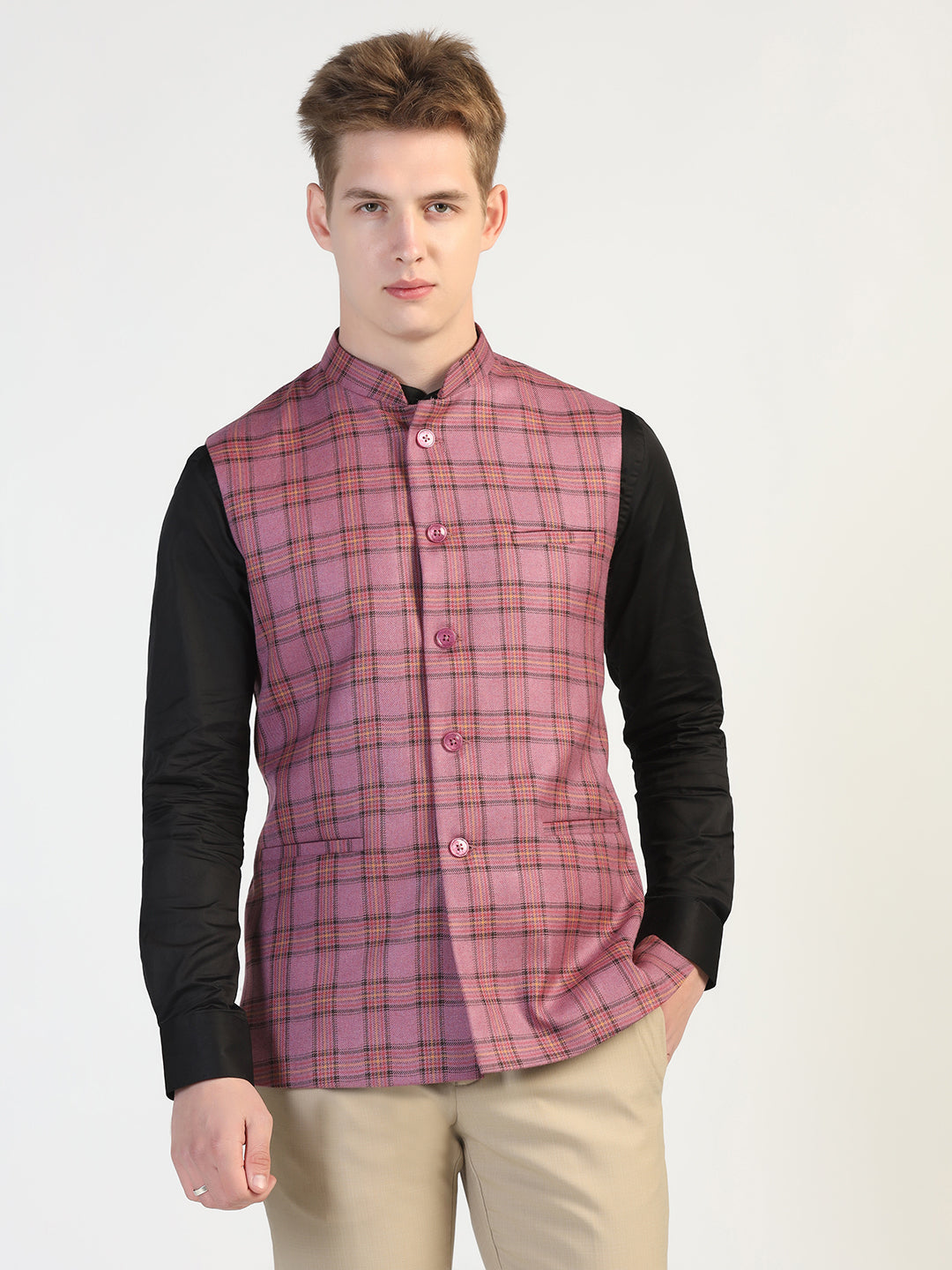 Purple Checked Waistcoat - Tahvo India