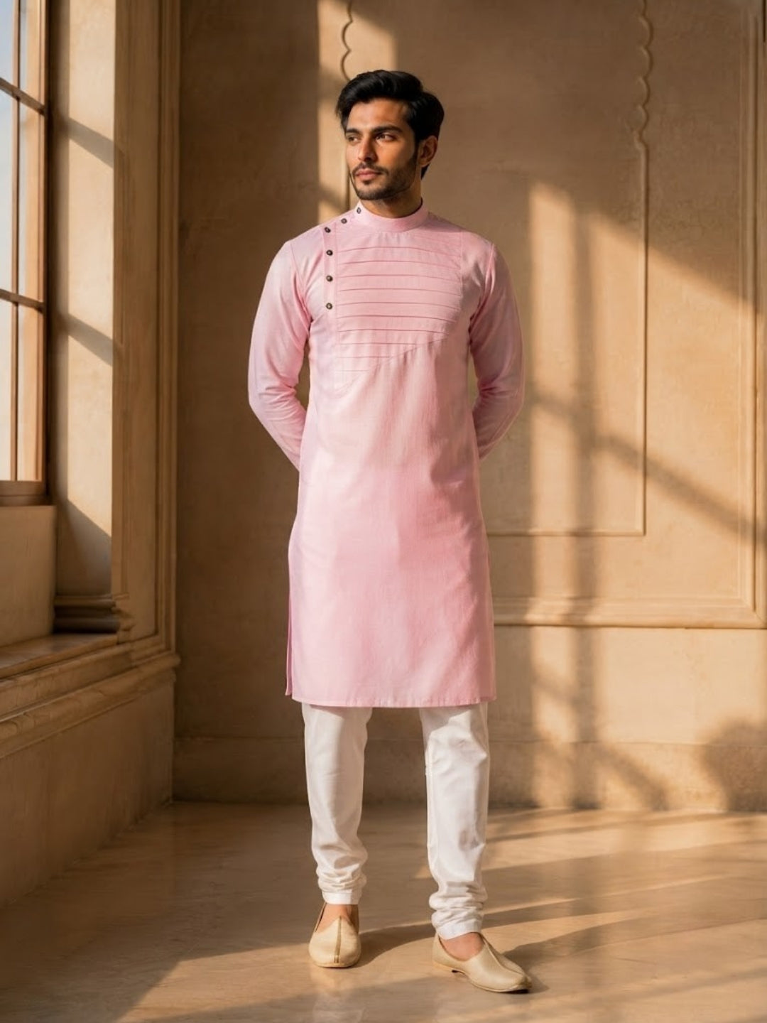 Men Pink Slim fit Kurta Set