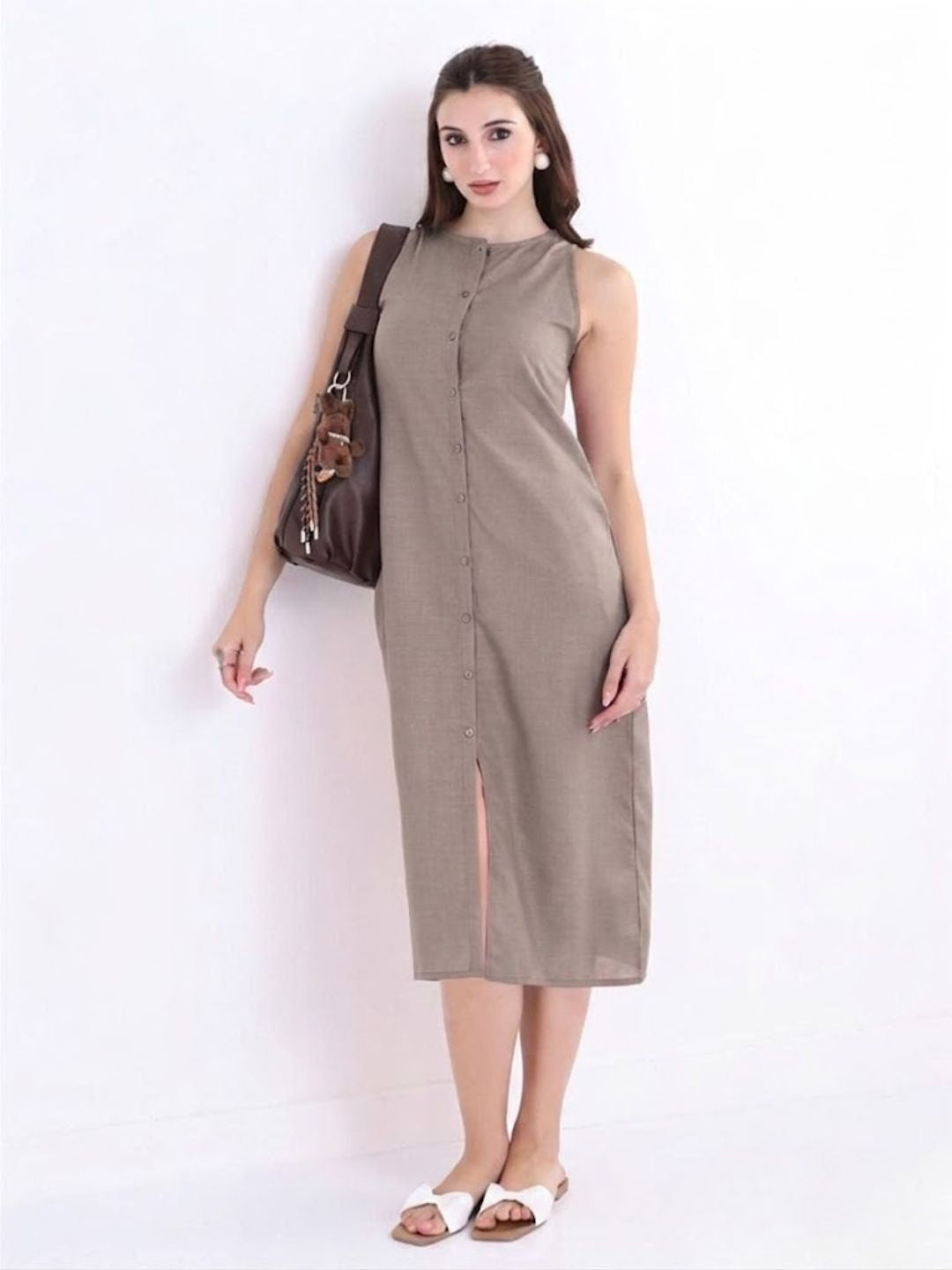 Women Brown Solid Dress