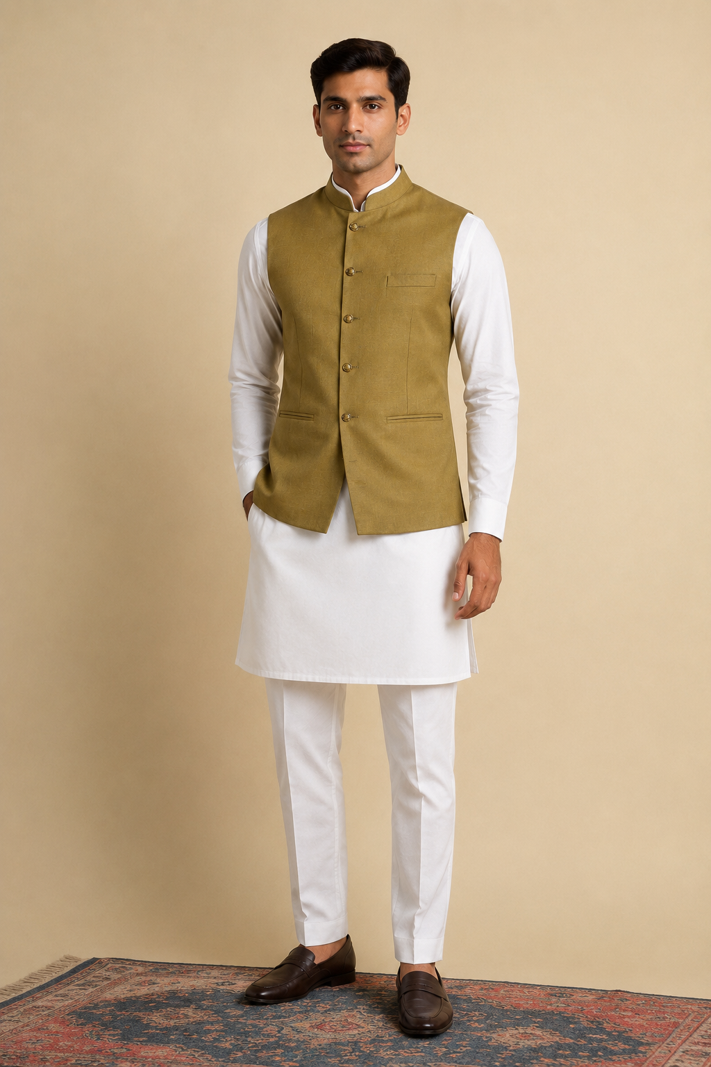 Men Mehndi Green Nehru Jacket