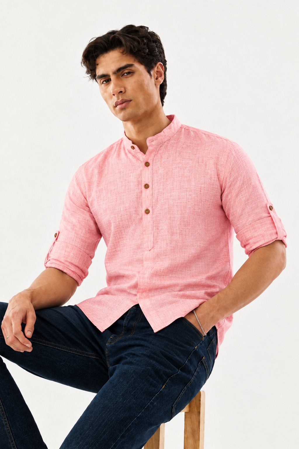 Men Pink Short Kurta Shirt