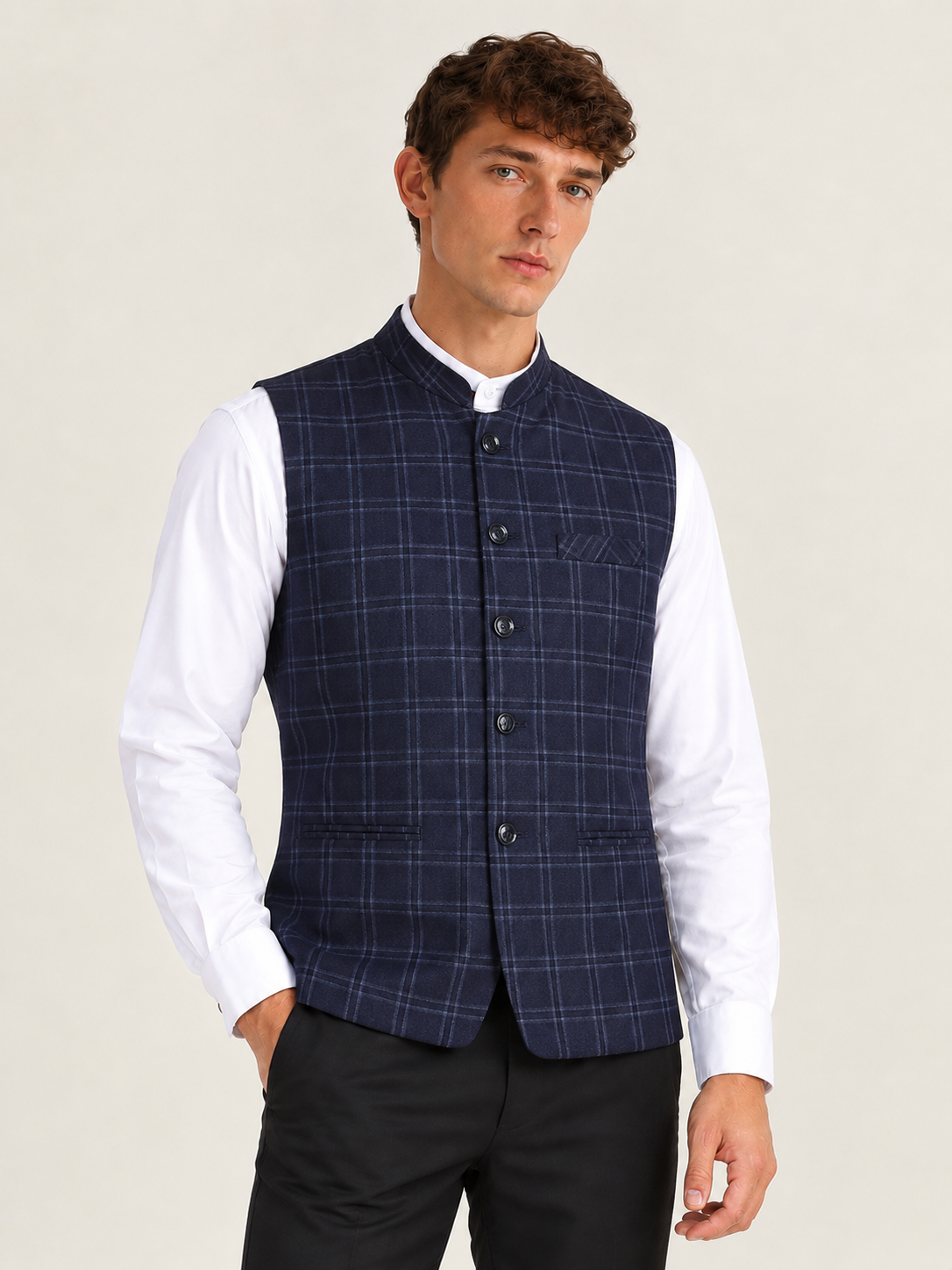 Men Blue Tweed Modi Jacket