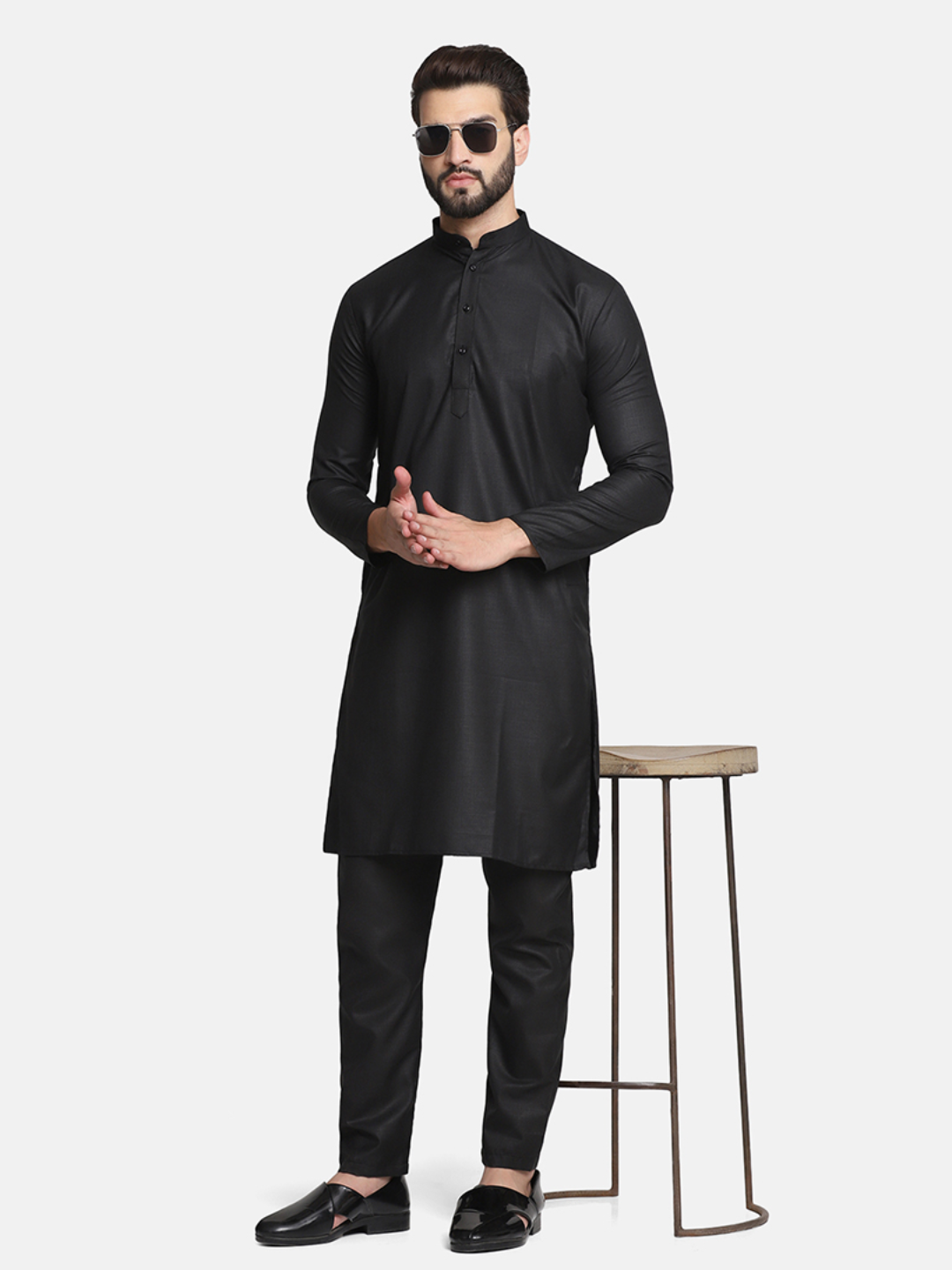 Men Black Cotton Kurta Pyjama - Tahvo India