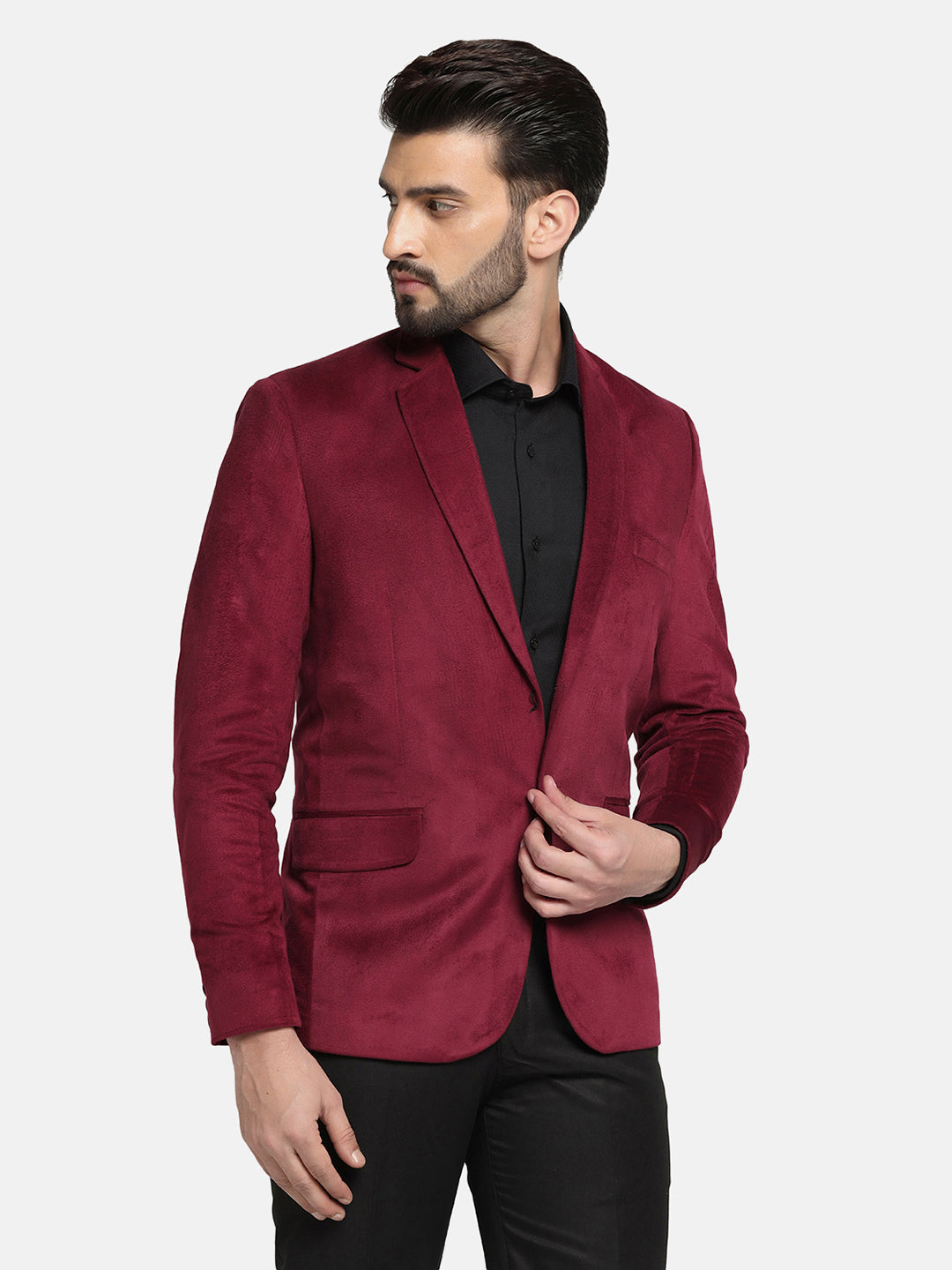Men Maroon Velvet Blazer - Tahvo India