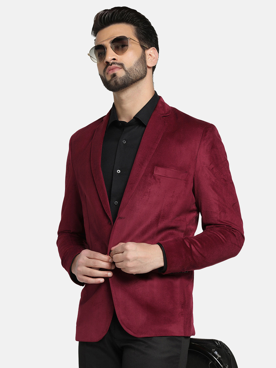 Men Maroon Velvet Blazer - Tahvo India